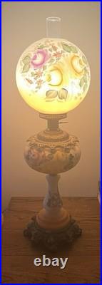 Antique Vintage Victorian Gone With Wind Parlor Lamp With Brass Accents 35 Inch