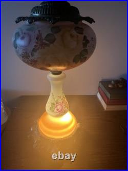 Antique Vintage Victorian Gone With Wind Parlor Lamp With Brass Accents 35 Inch