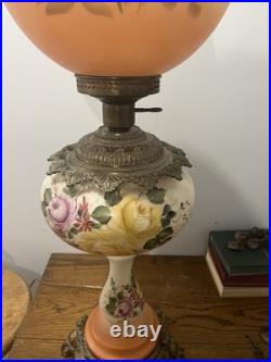 Antique Vintage Victorian Gone With Wind Parlor Lamp With Brass Accents 35 Inch Antique Vintage Victorian Gone With Wind Parlor Lamp With Brass Accents 35 Inch