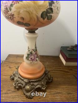 Antique Vintage Victorian Gone With Wind Parlor Lamp With Brass Accents 35 Inch