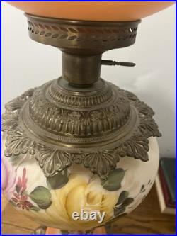 Antique Vintage Victorian Gone With Wind Parlor Lamp With Brass Accents 35 Inch
