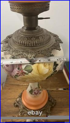 Antique Vintage Victorian Gone With Wind Parlor Lamp With Brass Accents 35 Inch