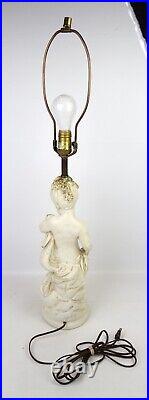 Antique Vintage White Putti Cherub Chalkware Table Lamp 30 Tall Gold Paint