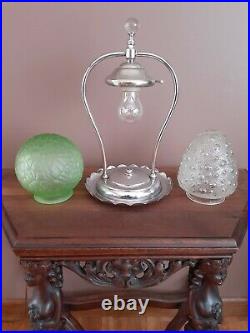 Antique/Vtg 1920s 30s Chrome Art Deco Table/Desk Accent Light Lamp, Green/Clear