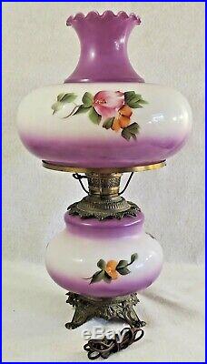 Antique/Vtg 3 Way Hand Painted PURPLE Flower Gone With The Wind GWTW Table Lamp