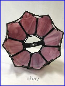 Antique Vtg Deco Double Tulip Bent Slag Stained Glass Lamp Shade Pink White 10