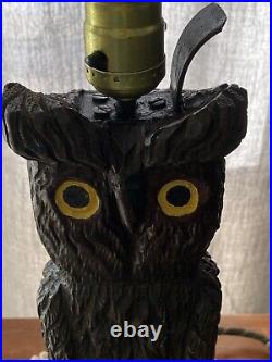 Antique Walnut Hand Carved Owl table lamp-Circa 1930s (1 of-a-kind)