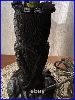 Antique Walnut Hand Carved Owl table lamp-Circa 1930s (1 of-a-kind)