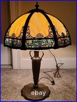 Antique Working 1920s Miller Art Nouveau Cast Iron Caramel Slag Glass Table Lamp