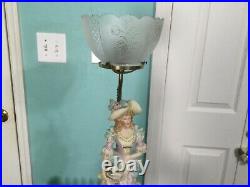 Antique/vintage VICTORIAN TABLE LAMP, Lady withDove Porcelain Lamp, Brass Base