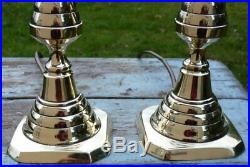 Antique vintage pair brass table lamps candlestick style Rewired French Chic 15