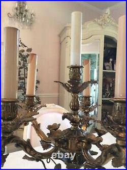Antique vtg metal Candelabra Lamp Girandole Putti Cherub table chandelier