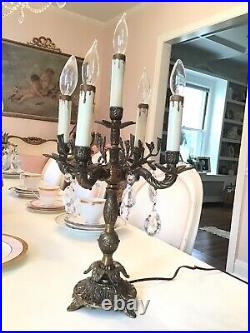 Antique vtg table Chandelier Candelabra Lamp Vt Crystal Prisms french style