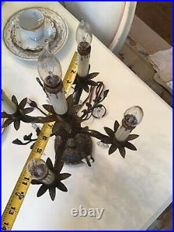 Antique vtg table Chandelier Candelabra Lamp Vt Crystal Prisms french style