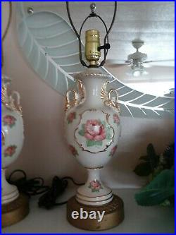 Antiques Table Lamps 2 rose table lamps with swans Vintage 22 inches tall