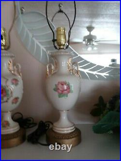 Antiques Table Lamps 2 rose table lamps with swans Vintage 22 inches tall
