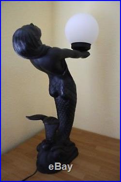 Art Deco Mermaid Table Lamp Black 24 Tall Offering White Pearl Vintage