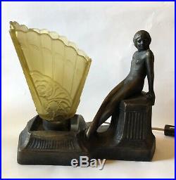 Art Deco Nude Lady Television Lamp Frosted Glass Vintage