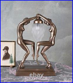 Art Deco table lamp dancings ladies vintage lamp naked dancers woman sculpture