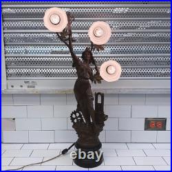 Art Nouveau Figural Table Lamp Tested Works 3-Light Vintage 1950s Read