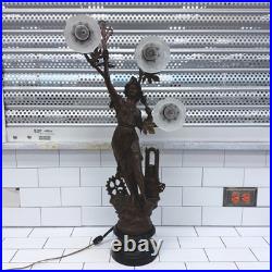 Art Nouveau Figural Table Lamp Tested Works 3-Light Vintage 1950s Read