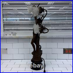 Art Nouveau Figural Table Lamp Tested Works 3-Light Vintage 1950s Read