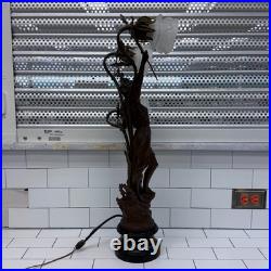 Art Nouveau Figural Table Lamp Tested Works 3-Light Vintage 1950s Read