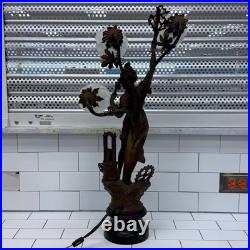 Art Nouveau Figural Table Lamp Tested Works 3-Light Vintage 1950s Read