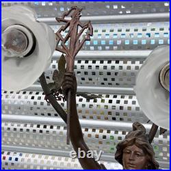 Art Nouveau Figural Table Lamp Tested Works 3-Light Vintage 1950s Read