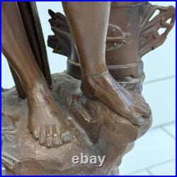 Art Nouveau Figural Table Lamp Tested Works 3-Light Vintage 1950s Read