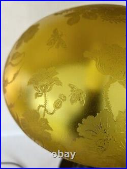 Art Nouveau Parlor Lamp Yellow Etched Glass Floral Dome Mushroom Shade Antique