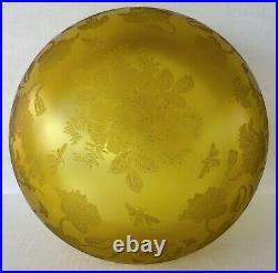 Art Nouveau Parlor Lamp Yellow Etched Glass Floral Dome Mushroom Shade Antique