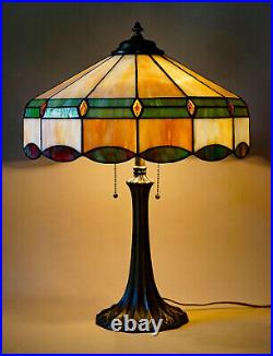 Arts & Crafts Antique Bronze Vintage Handel Era Slag Stain Glass Table Lamp 16