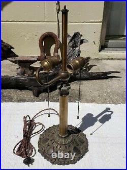 Arts crafts bronze slag stained glass lamp base handel miller tiffany bradley