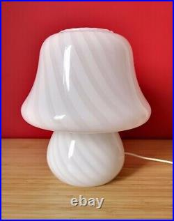 Authentic Vintage White MURANO Glass SWIRL MUSHROOM Table Lamp Italy 70s Fungo