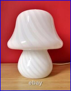 Authentic Vintage White MURANO Glass SWIRL MUSHROOM Table Lamp Italy 70s Fungo