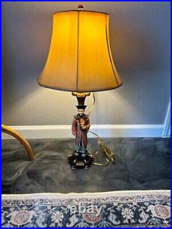 BERMAN Vintage Signed Figural Mandarin Table Lamp Oriental Asia China