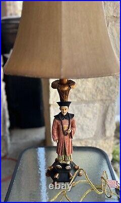 BERMAN Vintage Signed Figural Mandarin Table Lamp Oriental Asia China