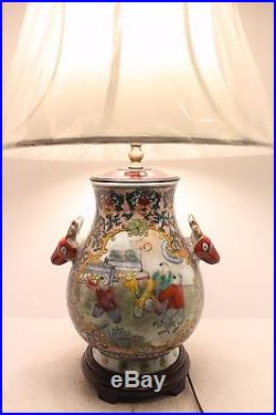 Beautiful Chinese Vintage Style Children Play Motif Porcelain Table Lamp 24