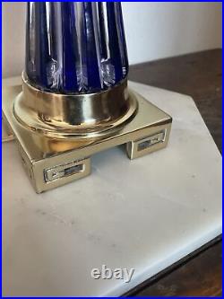 Beautiful! Hand Cut Cobalt Blue Crystal Accent LampDresden By Peck Table lamp