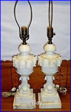 Beautiful Pair Of Vintage / Old Alabaster Table Lamps