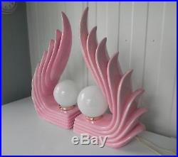 Beautiful Set Vintage MID Century Pink Electric Ceramic Table Lamps Eames Ex