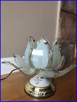 Beautiful Vintage Lotus Golden Glass Flower Petal Shaped Dimming Touch Lamp