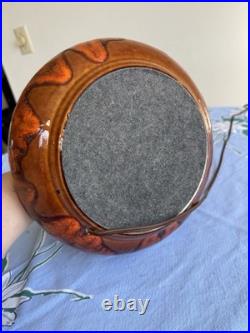 Beautiful Vintage Orange Ceramic Drip Glaze Lamp Wood Neck MCM Gourd Shape