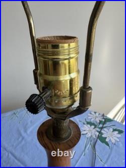 Beautiful Vintage Orange Ceramic Drip Glaze Lamp Wood Neck MCM Gourd Shape