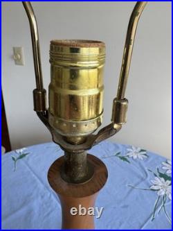 Beautiful Vintage Orange Ceramic Drip Glaze Lamp Wood Neck MCM Gourd Shape