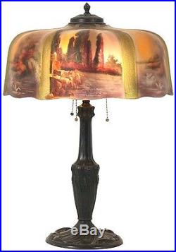 Beautiful Vintage Pittsburgh Reverse Painted Art Nouveau Scenic Panel Table Lamp