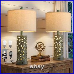 Bedside Table Lamps Set of 2 with USB & Night Light, 22'' Farmhouse Bedroom Lamp