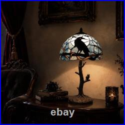 Bieye L10956 Raven Sitting on Bare Tree Branch in Full Moon Night Tiffany Style
