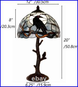 Bieye L10956 Raven Sitting on Bare Tree Branch in Full Moon Night Tiffany Style